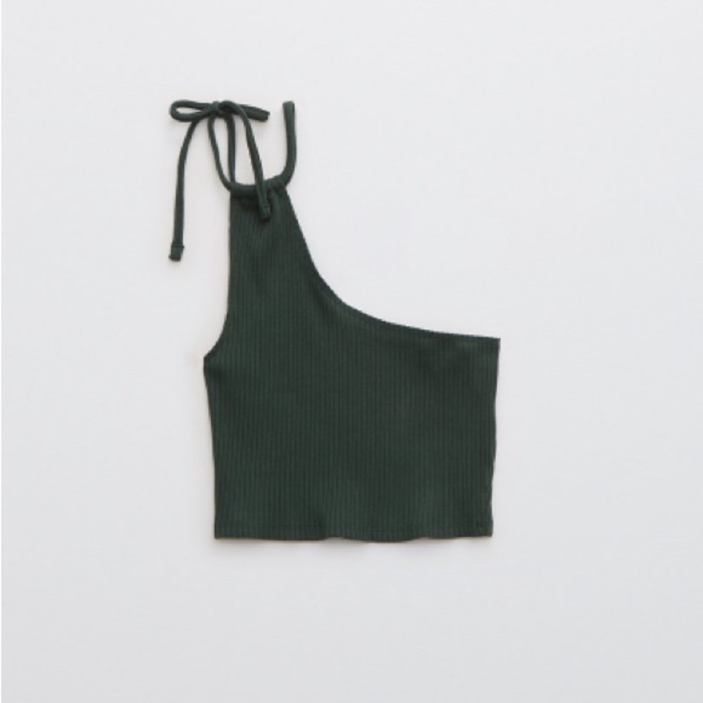 Aerie- One Shoulder Dark Green Tank Top